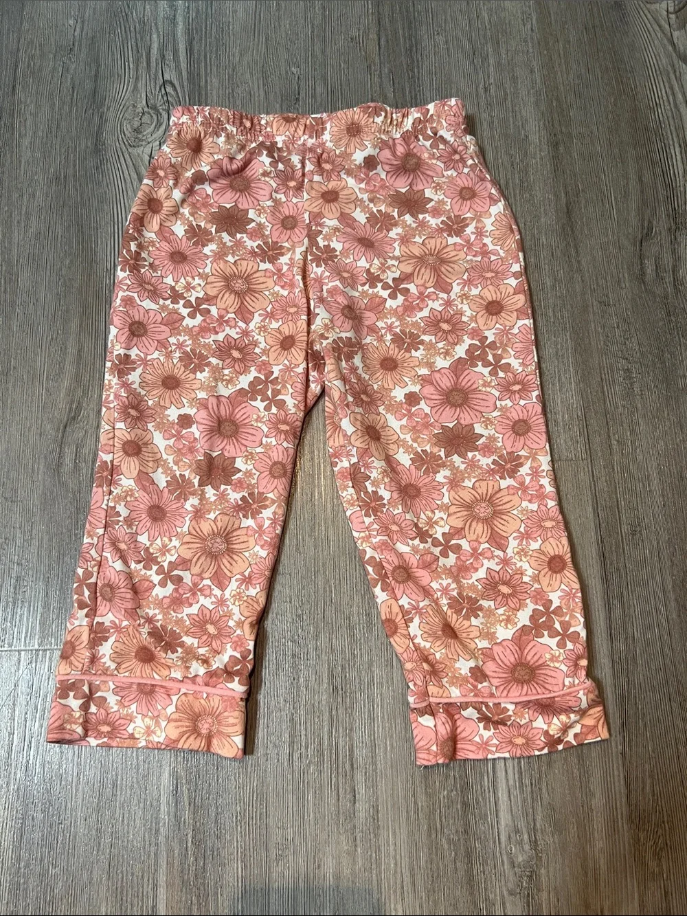 Girls' Floral Pink Button-Front Pajama Set with Scrunchie- Size 2T